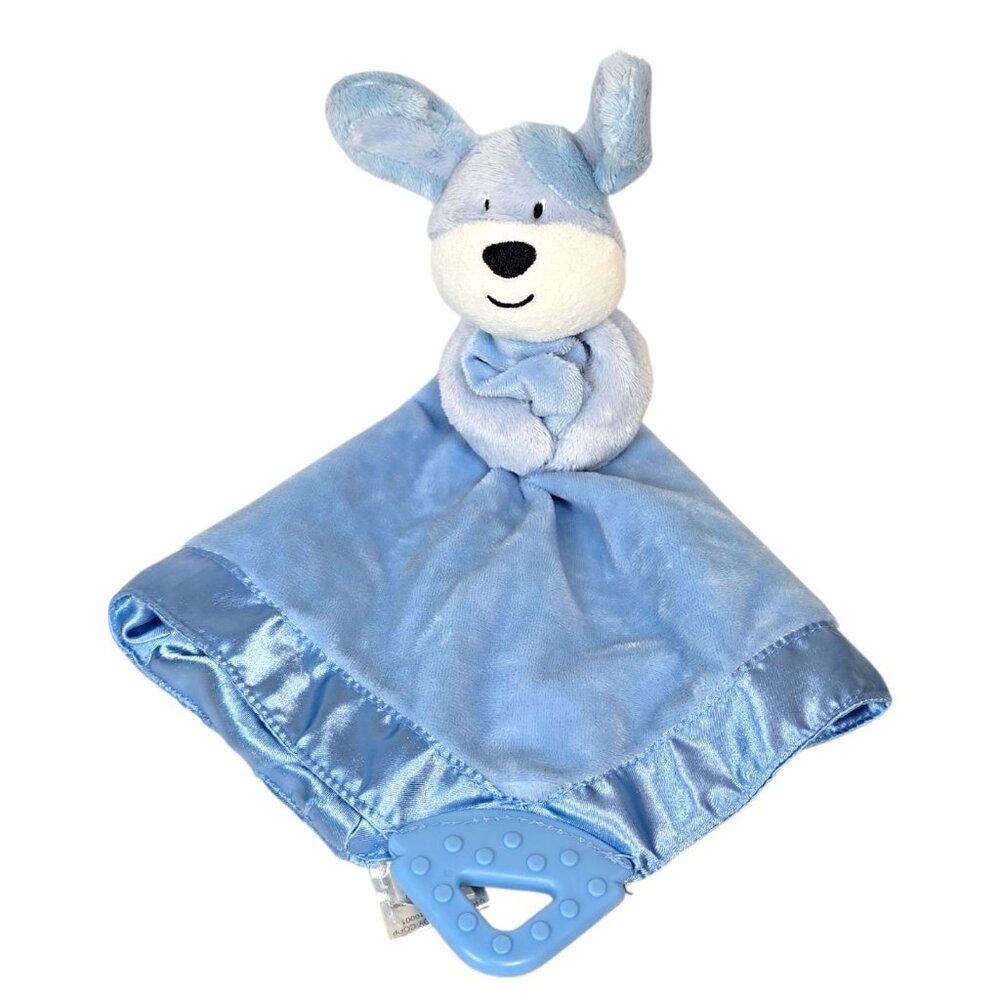 Prestige Baby Lovey Blue Puppy Dog Teether Plush Velour Satin #2343 Embroidered